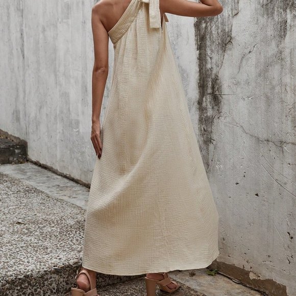 Apricot Preppy Womens One Shoulder Knot Side Dress - Picture 2 of 5